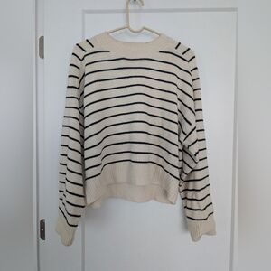 T. Tahari Cream and Black Striped Sweater, Women's Size XL